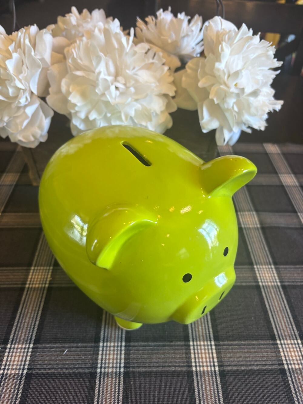 Vibrant lime green piggy bank